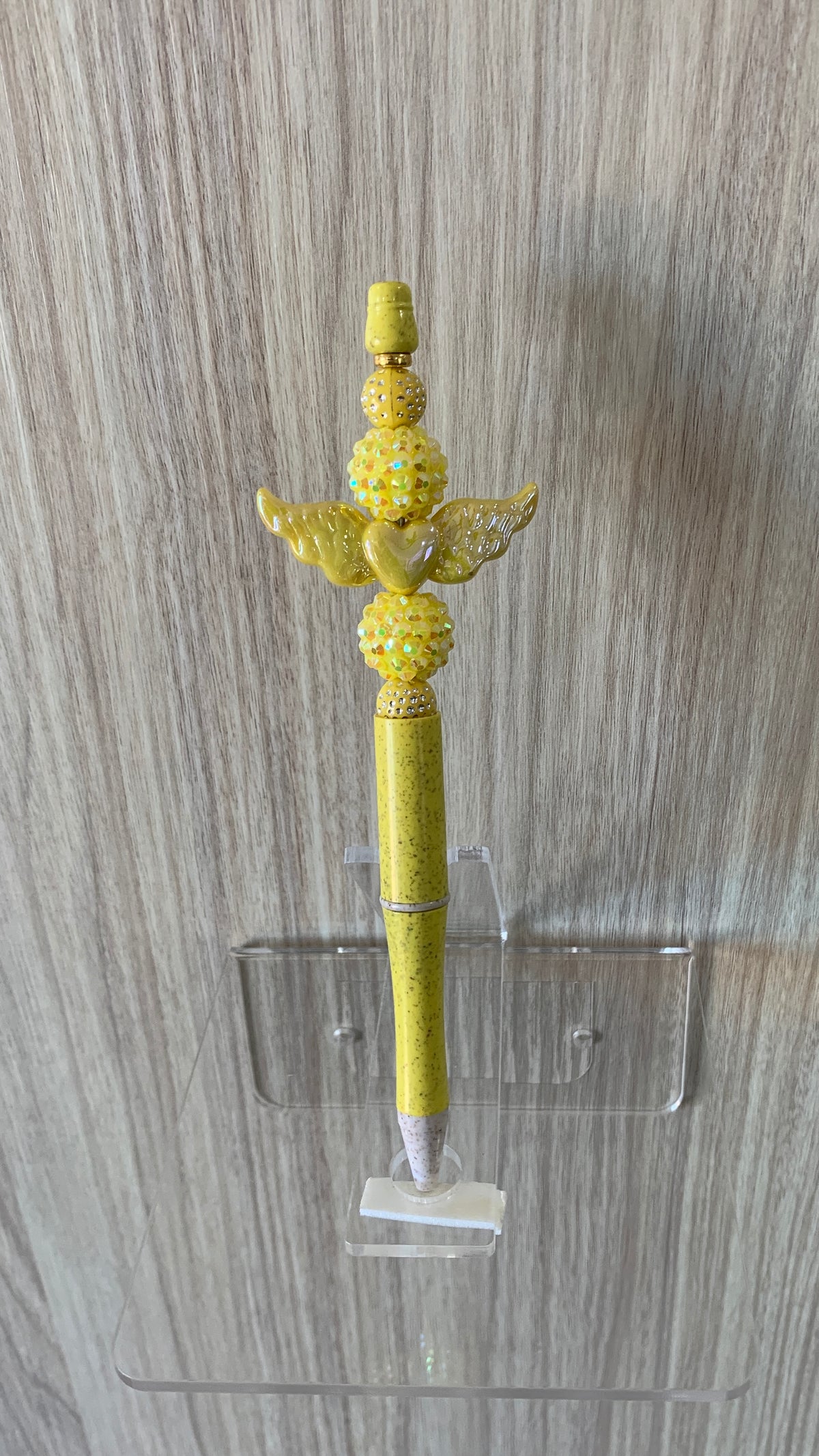 Handmade Angel Wings & Rhinestone Beaded Pen - Butter Yellow