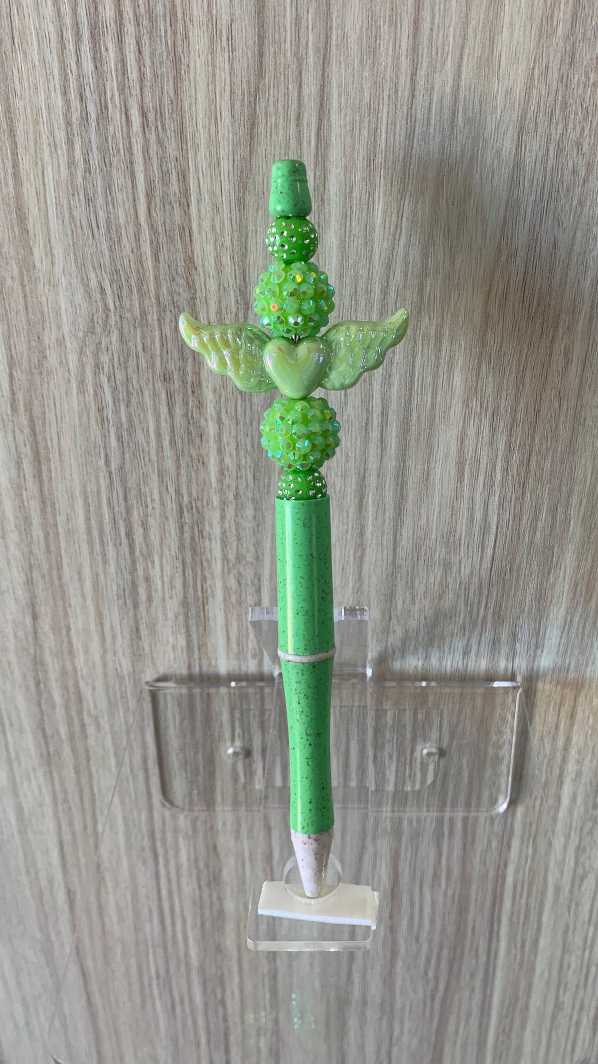 Handmade Angel Wings & Rhinestone Beaded Pen - Mint Green