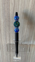 Handmade Cloisonne Floral Beaded Pen - Matte Black & Cobalt Blue