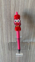 Handmade Kawaii Owl & Pom Pom Beaded Pen - Hot Pink & Red