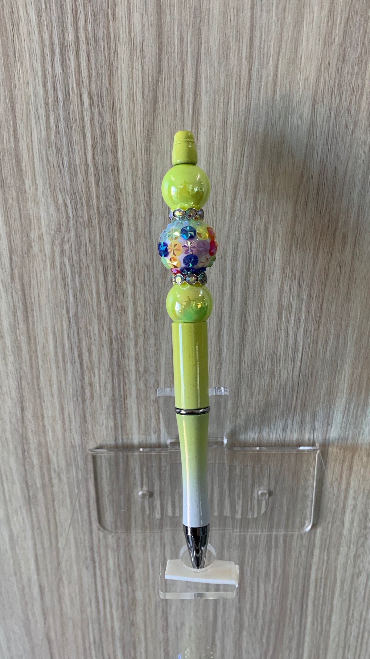 Handmade Pastel Galaxy Rhinestone Beaded Pen - Lime Green