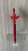 Handmade Angel Wings & Rhinestone Beaded Pen - Burgundy & Pink