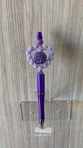 Handmade Open Heart Rhinestone Beaded Pen - Deep Purple & White
