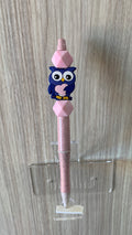 Handmade Kawaii Owl Charm Beaded Pen - Blush Pink & Navy