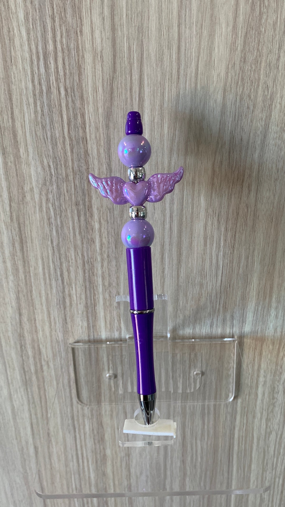 Handmade Angel Wings Beaded Pen - Deep Purple & Lavender