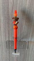 Beaded Pen - Coral Orange Teddy Bear Charm Holding Bunny Rhinestone Pumpkin Ball Beads