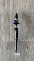 Beaded Pen - Navy Blue Iridescent Holographic Star Bead Silver Pearl Beads Spiral Bead