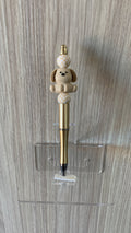 Handmade Puppy Charm Beaded Pen – Gold & Checkerboard