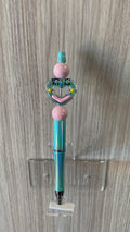 Beaded Pen - Teal Clear Heart Panda Daisy Bead Soft Pink Ball Beads
