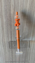 Beaded Pen - Terracotta Coral Teddy Bear Charm Clear Iridescent Diamond Beads