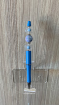 Beaded Pen - Blue Disco Ball Bead Frosted Flower Bead Soft Blue Ball Bead