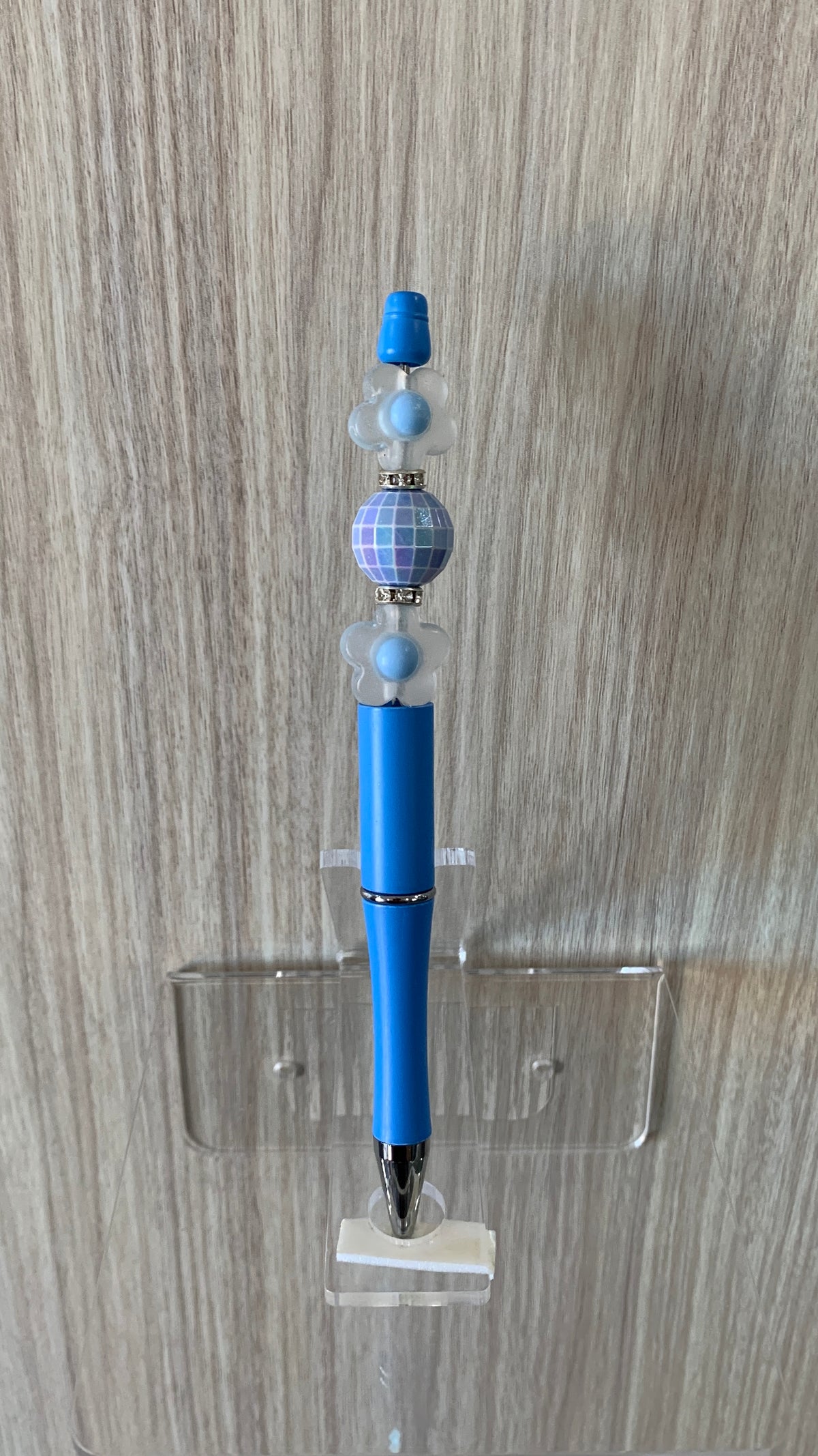 Beaded Pen - Blue Disco Ball Bead Frosted Flower Bead Soft Blue Ball Bead