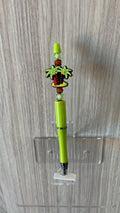 Beaded Pen - Lime Green Tropical Palm Tree Surfboard Charm Brown Hex Green Cube Beads