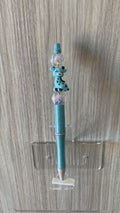 Beaded Pen - Teal Speckled Giraffe Charm Clear Iridescent Diamond Crystal Beads