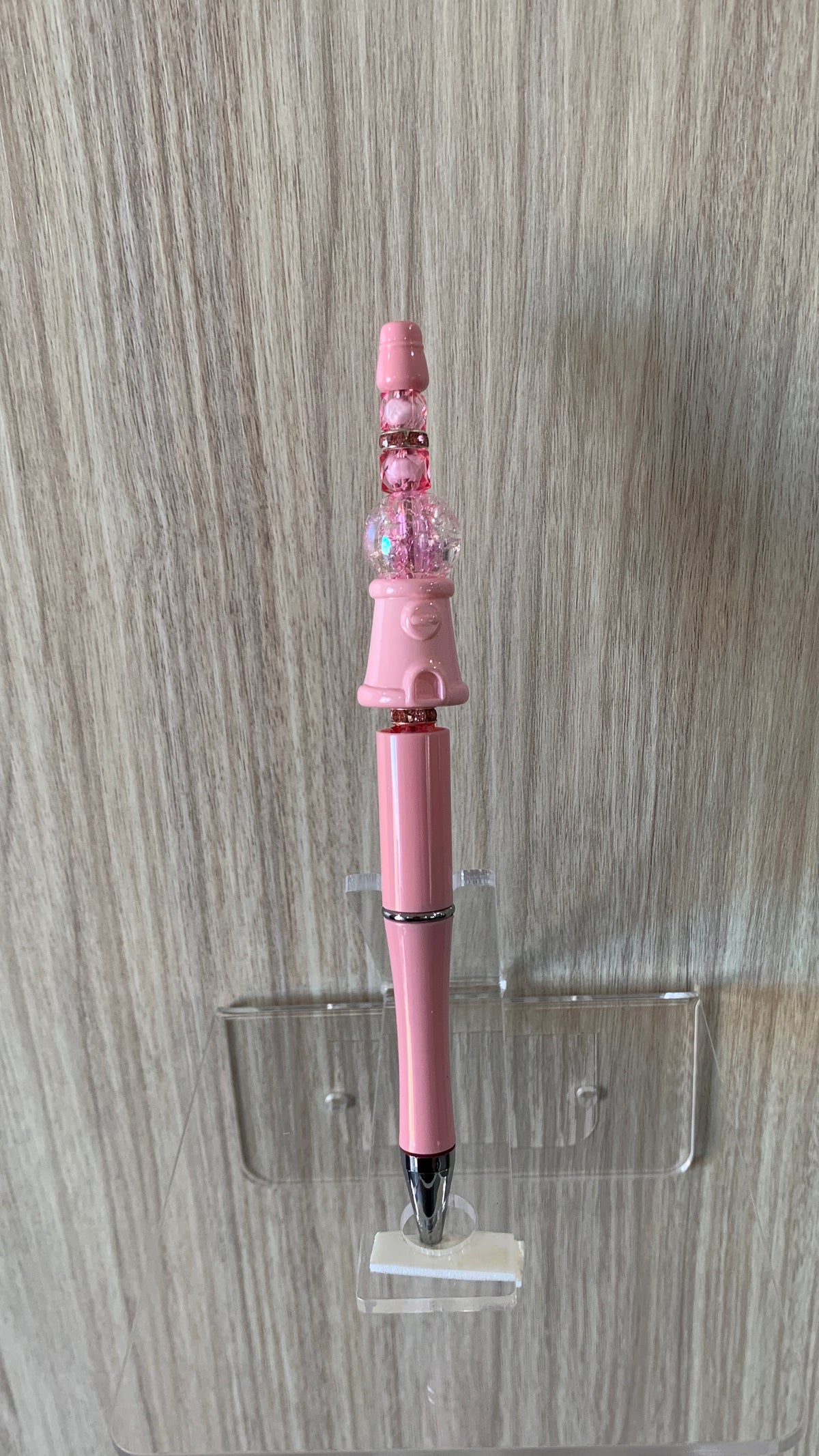 Beaded Pen - Pink Gumball Machine Charm Crackle Crystal Ball Bead Rhinestone Rings