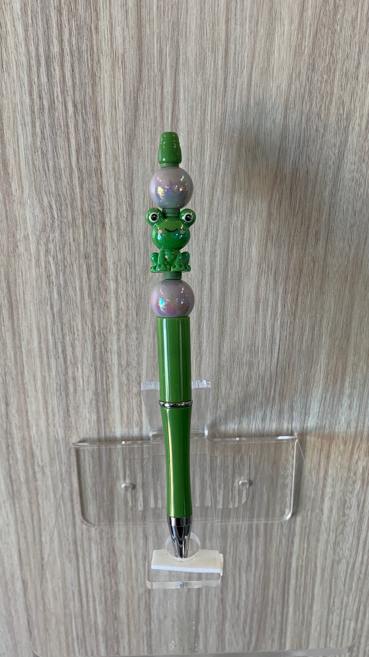 Handmade Frog Charm Iridescent Beaded Pen – Forest Green