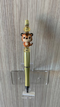 Beaded Pen - Gold Kawaii Tiger Charm Amber Crystal Bead Gold Filigree Ring Bead