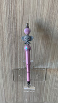 Beaded Pen - Pink Baby Elephant Charm Pink Disco Ball Beads