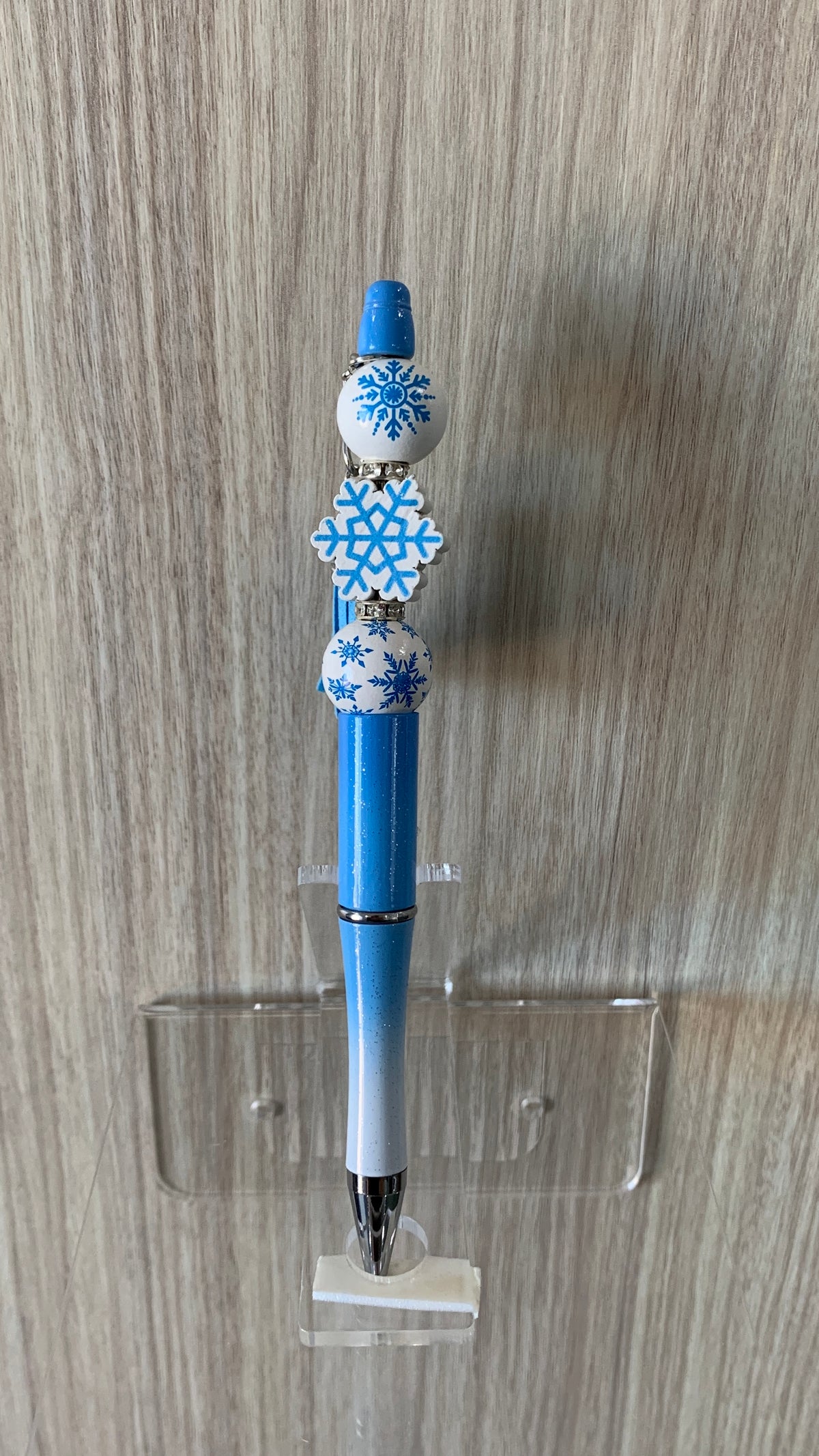 Handmade Snowflake Tassel Beaded Pen - Sky Blue Ombre