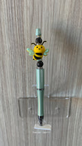 Beaded Pen - Mint Aqua Kawaii Bumblebee Charm Black Glitter Rhinestone Ball Beads