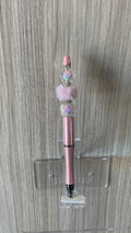 Beaded Pen - Blush Pink Iridescent AB Crystal Cube Beads Fluffy Pink Pom Pom