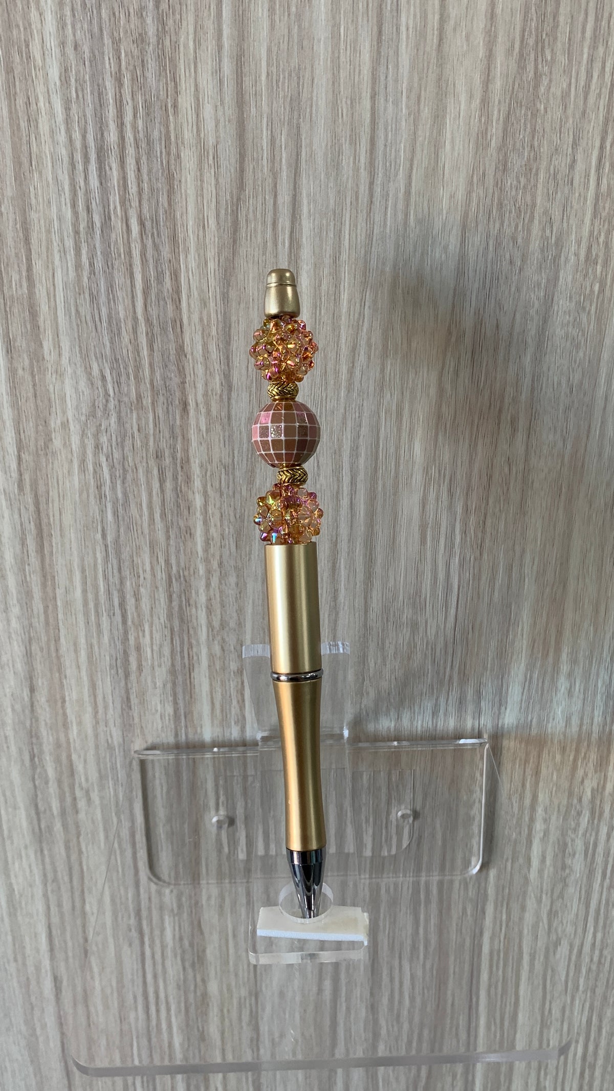 Beaded Pen - Gold Rose Gold Glitter Disco Ball Beads Soft Pink Faceted Disco Ball Bead