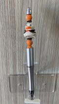 Beaded Pen - Silver White Duck Charm Orange Textured Ball Beads