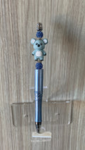 Beaded Pen - Steel Blue Koala Charm Navy Blue Raindrop Print Ball Beads