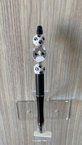Beaded Pen - Matte Black White Paw Print Ball Beads Kawaii Cat Face Charm