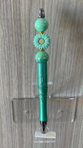 Beaded Pen - Teal Mint Daisy Flower Bead Soft Mint Opal Ball Beads Gold Accents