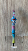 Beaded Pen - Rainbow Ombre Kawaii Shark Charm Large Clear Diamond Crystal Bead