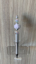 Handmade Iridescent Crystal & Fluffy Pom Pom Beaded Pen – Silver