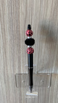 Beaded Pen - Matte Black Pink Leopard Print Ball Beads Fluffy Black Pom Pom Bead