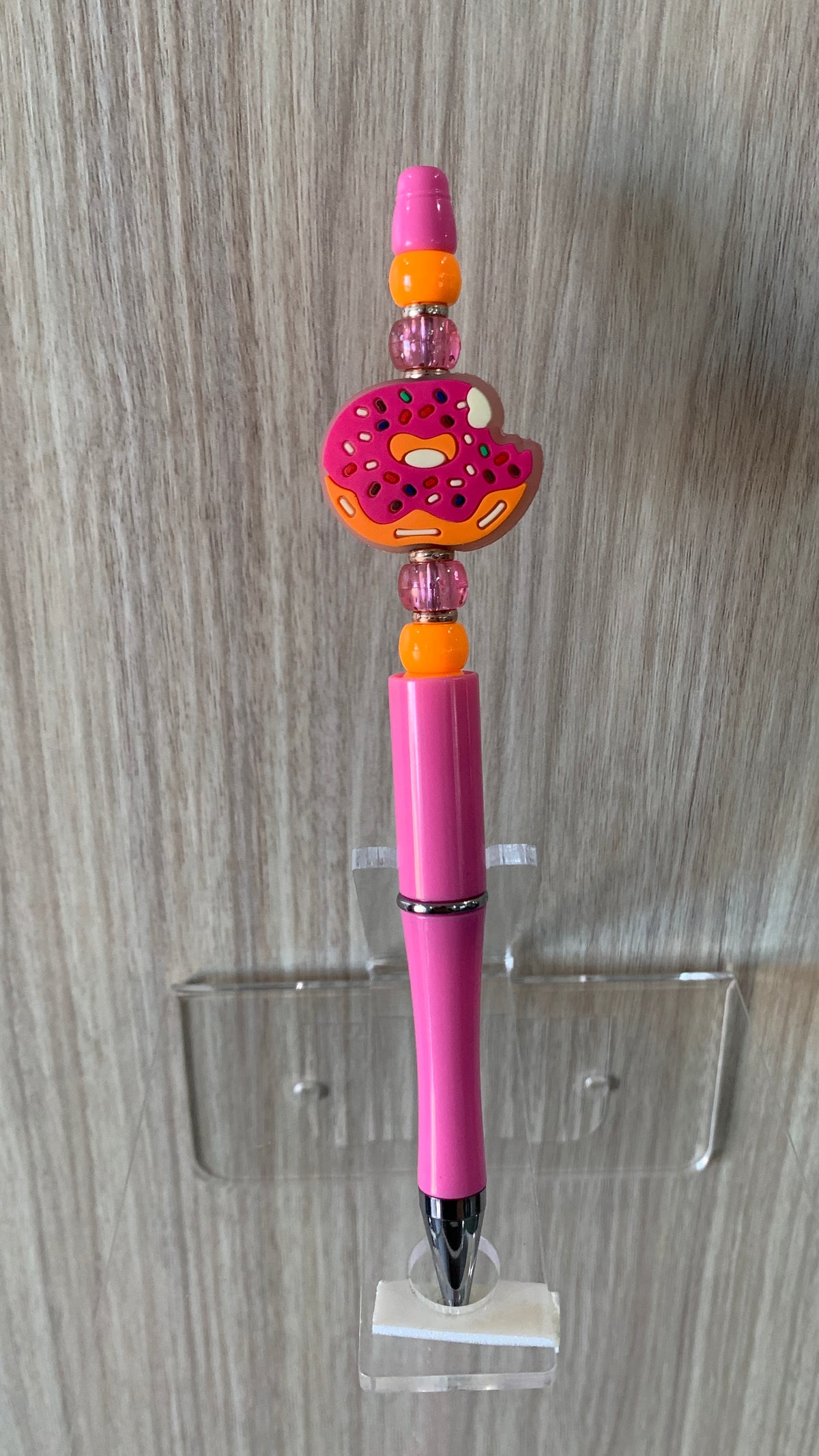 Handmade Donut Charm Beaded Pen – Hot Pink & Orange