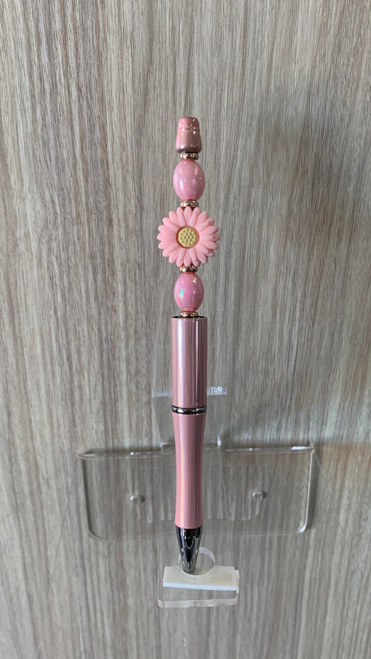 Handmade Pink Daisy Flower Beaded Pen – Soft Pink