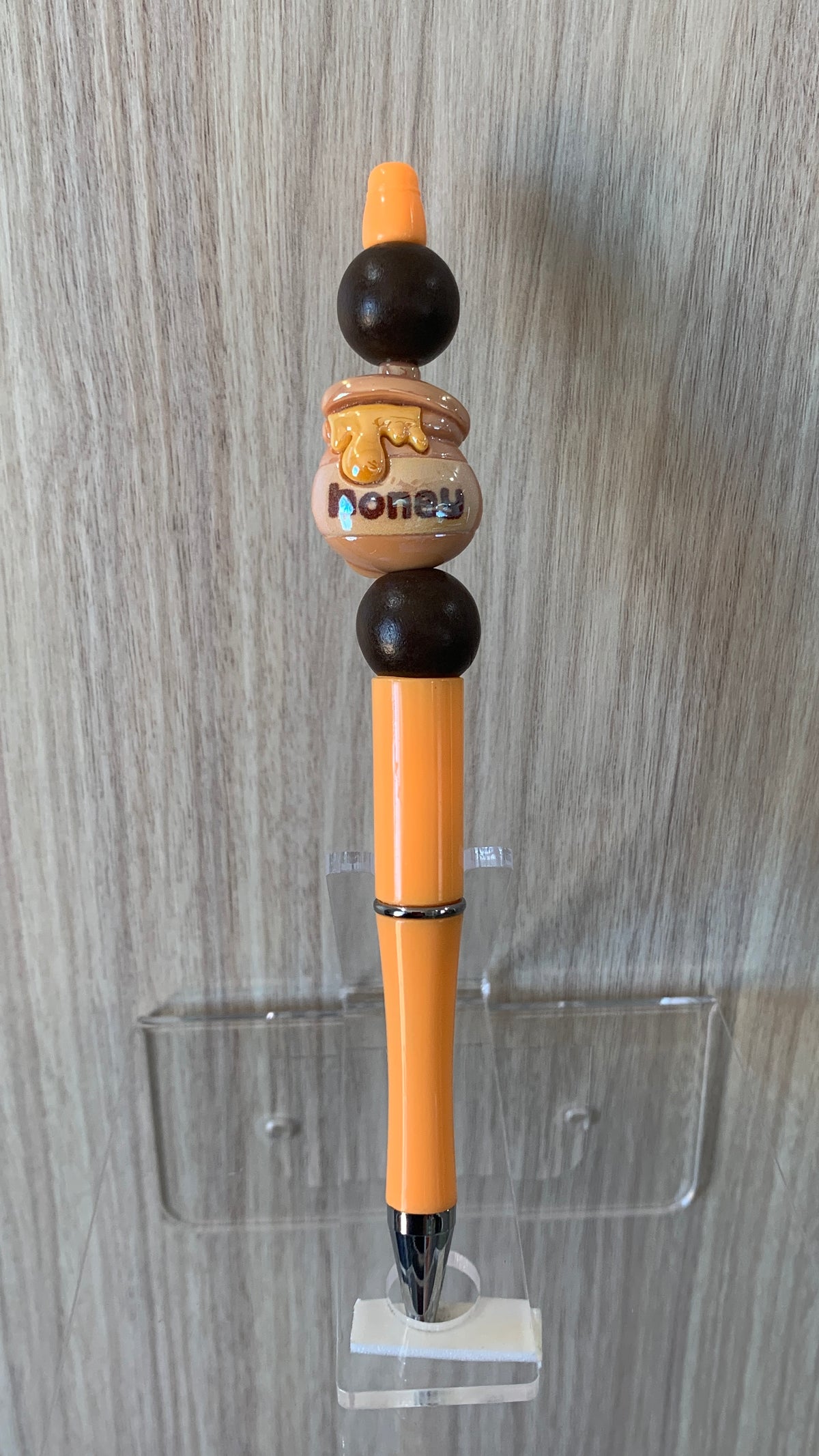 Handmade Honey Pot Beaded Pen - Orange & Black