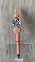 Handmade Confetti Donut & Fluffy Pom Pom Beaded Pen - Peach