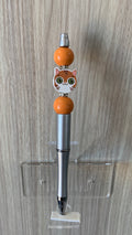 Handmade Ginger Cat Charm Beaded Pen – Silver & Orange