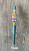 Handmade Gingerbread House Charm Beaded Pen - Sky Blue & Cream
