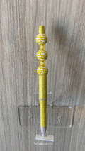 Handmade Gold Geometric Beaded Pen - Lemon Yellow & White