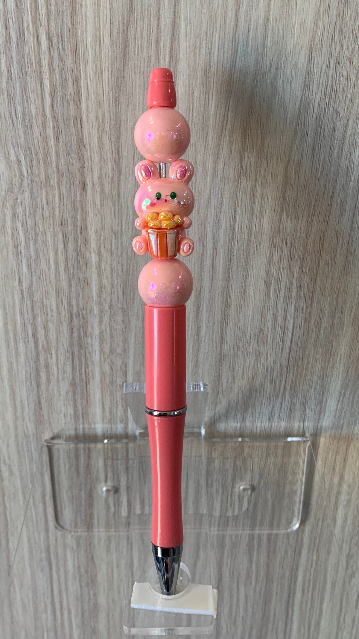 Handmade Bunny with Cupcake Charm Beaded Pen - Rose Pink