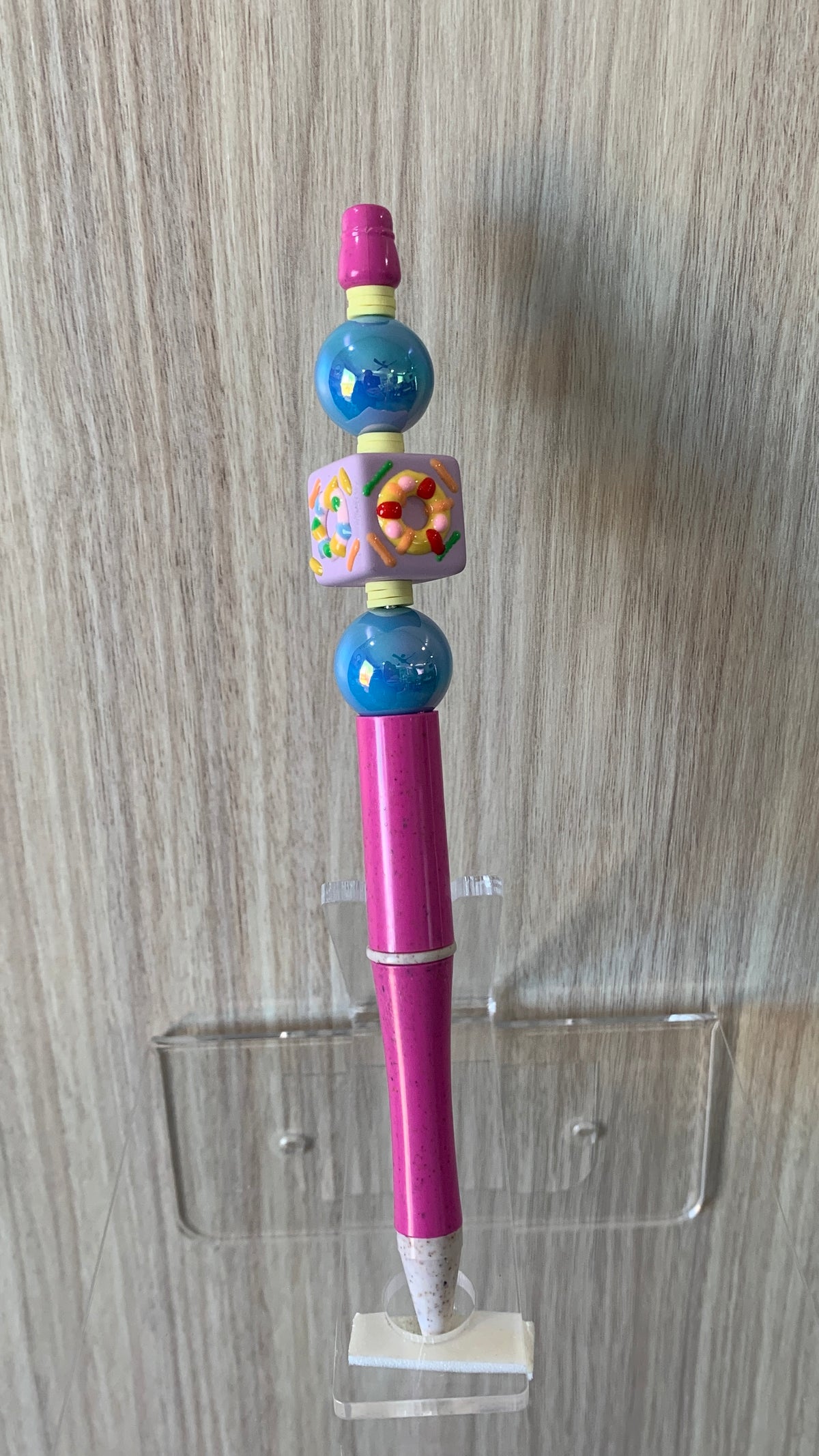 Handmade Floral Cube Beaded Pen – Pink & Blue