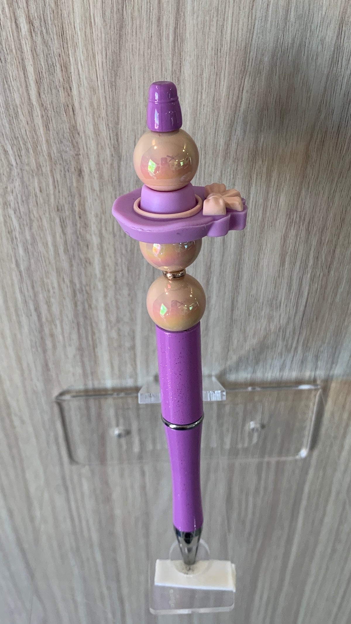 Handmade Lavender Flower & Pearl Beaded Pen - Purple