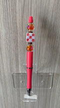 Handmade Checkerboard & Iridescent Beaded Pen - Coral Red