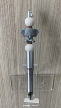 Handmade Kawaii Baby Elephant Beaded Pen - Silver & White