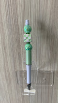 Handmade Checkered & Pearl Beaded Pen - Mint Green & White