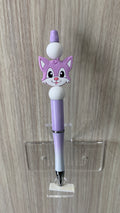 Handmade Kawaii Cat Face Beaded Pen - Lavender & White