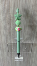 Handmade Star & Strawberry Beaded Pen - Sage Green