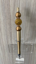 Handmade Gold Rhinestone & Mocha Pearl Beaded Pen - Champagne Gold