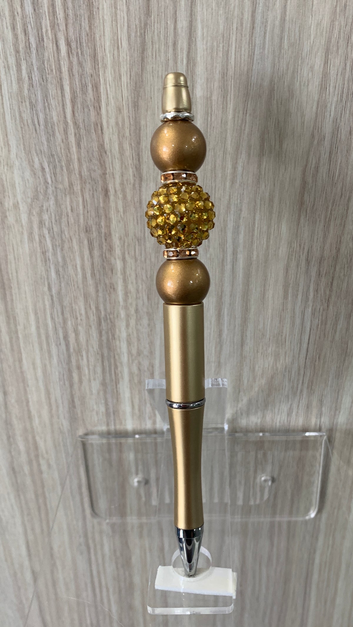 Handmade Gold Rhinestone & Mocha Pearl Beaded Pen - Champagne Gold